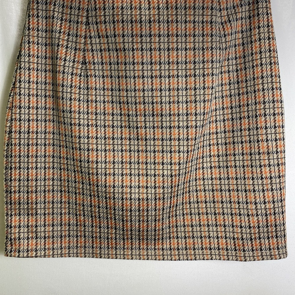 Windsor Orange Black Houndstooth Plaid Mini Skirt Side Slit PS4532FWD Size M - Picture 5 of 7